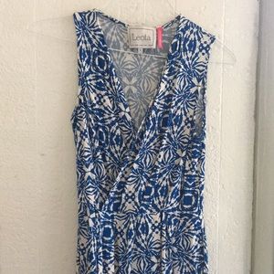 Blue and White Sleeveless Leota Dress